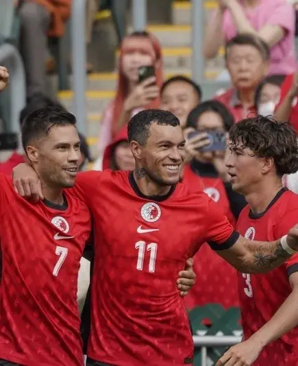 Hong Kong players celebrating together during the FWD Insurance Chinese New Year Cup 2026.